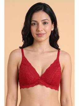 Zivame - Double Layered Non Wired Medium Coverage Lace Bra - Scarlet Red