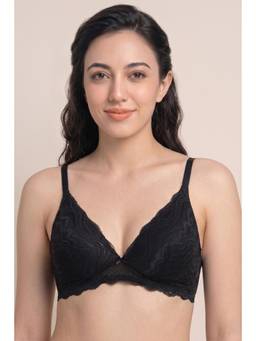 Zivame - Double Layered Non Wired Medium Coverage Lace Bra - Black