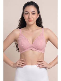Zivame - Double Layered Non Wired Medium Coverage Lace Bra - Pink