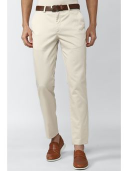 Peter England - Men Cream Solid Regular Fit Casual Trouser