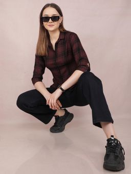CRIMSOUNE CLUB - Womens Brown Checked Shirt