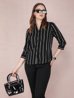 CRIMSOUNE CLUB - Womens Black Vertical Stripes Shirt