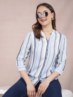 CRIMSOUNE CLUB - Womens Blue Vertical Stripes Shirt
