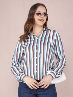 CRIMSOUNE CLUB - Womens Multi-Color Vertical Stripes Shirt