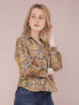 CRIMSOUNE CLUB - Womens Yellow Floral Print Shirt
