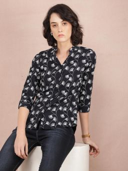 CRIMSOUNE CLUB - Womens Black Floral Print Shirt