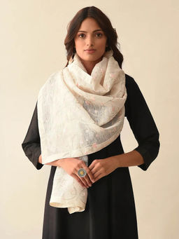 SMRITI GUPTA - Linen Embroidered Stole Off White