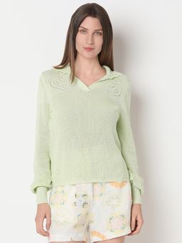 VERO MODA - Light Green Full Sleeves Knit Sweater