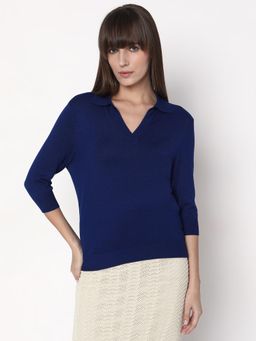 VERO MODA - Dark Blue Flat Knit Polo