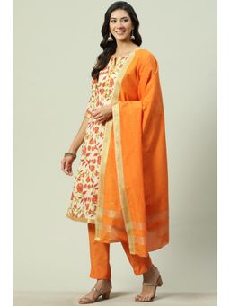 Biba - Beige Cotton Unstitched Suit (Set of 3)