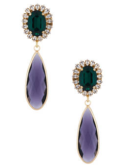 Anton Heunis - Women's Crystal Oval & Teardrop Drop Earrings Green Purple & Gold