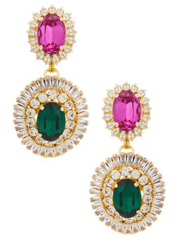 Anton Heunis - Omega Clasp Women's Crystal Oval Disc Drop Earrings Fuchsia Green Gold