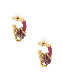 Elizabeth Cole - Women's Gold-Tone Crystal Beaded Hoop Earrings Pink