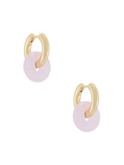 Luv AJ - Rio Washer Women's Pink Stone Detail Hoop Earrings Gold
