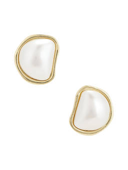 petit moments - Women's Faux Pearl Metal Stud Earrings Gold