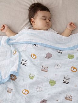 Little Surprise Box - Blue Animal Kingdom Muslin Cotton Blanket For Newborns (0-8 Years)
