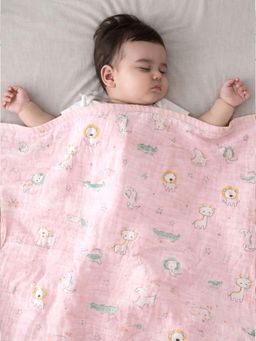 Little Surprise Box - Pink Animal Parade Pure Muslin Cotton Blanket For Newborns (0-8 Years)