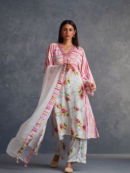 AFFROZ - White Blossom Printed Kurta with Pant and Dupatta (Set of 3)