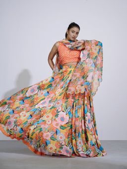 AFFROZ - Gul Printed-Sequined Lehenga with Blouse and Dupatta (Set of 3)