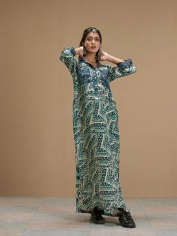 AFFROZ - Taabir Green Color Printed Shift Dress