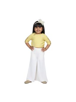 Tic Tac Toe Kids - Shimmer Yellow Embroidered Crop Top Flarred Palazzo Pants (Set of 2)