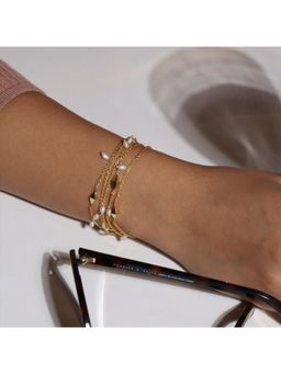 She Ela Jewel - Gold Linked Up Spike Pearl Manchette Bracelet