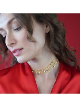 She Ela Jewel - Gold Linked Up Spike Pearl Necklace