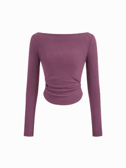 Cider - Cotton-Blend Women's Ruched Boat Neck Thermal Top Purple