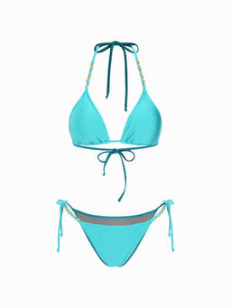 Cider - Beaded Halter Women V-Neck Cheeky Bikini Set Teal