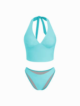 Cider - Halter Neck Women's Solid Bikini Set Teal