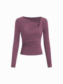Cider - Cotton Blend Women's Ruched Asymmetrical Neck Thermal Top Purple