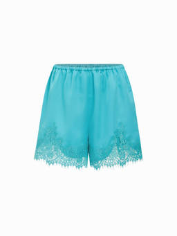 Cider - Satin Lace Women's Mid-Rise Elastic Waist Shorts Teal