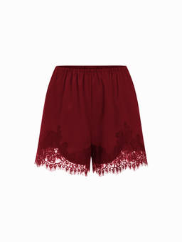 Cider - Satin Women's Mid-Rise Lace Trim Sleep Shorts Wine
