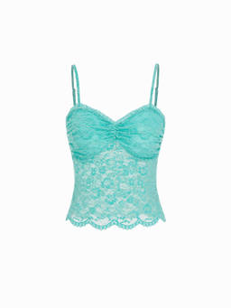 Cider - Floral Lace Women's Ruched Sweetheart Camisole Green