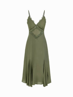 Cider - Lace Panel Women V-Neck A-Line Chemise Nightdress Green