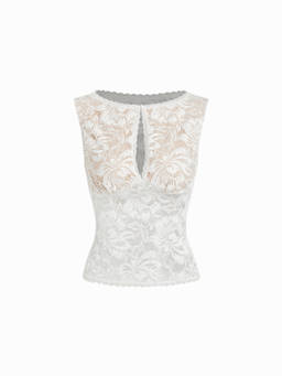 Cider - Sheer Lace Women Boat Neck Camisole White