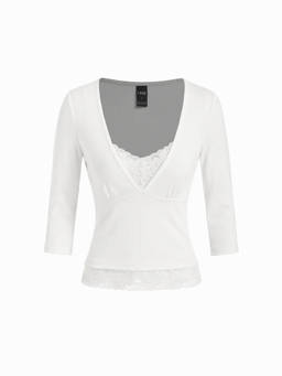 Cider - Cotton-Blend Women’s Lace Trim Ruched V-Neck Camisole White