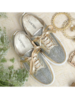 Coral Haze - Gold Shimmer Sneakers With Gold Laces