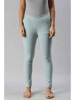 Soch - Womens Sea Blue Viscose Solid Ankle Length Pant
