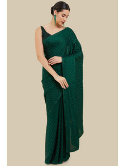 Soch - Womens Green Chevron Stone Embellished Crepe Saree and Blouse with Unstitched