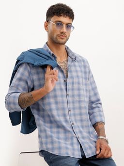 WROGN - Blue Regular Fit Checkered Full Sleeve Shirt