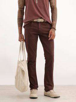 WROGN - Brown Solid Straight Fit Denim Jeans