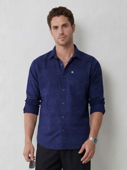 WROGN - Navy Blue Men's Casual Slim Fit Abstract Pattern Shirt