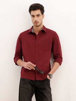 WROGN - Maroon Solid Regular Fit Full Sleeve Shirt