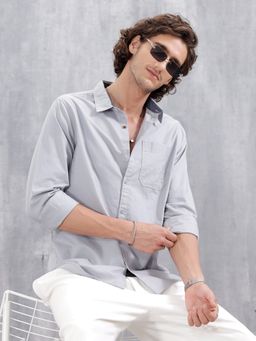 WROGN - Grey Casual Slim Fit Clean Look Shirt