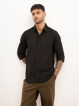 WROGN - Black Solid Regular Fit Full Sleeve Shirt