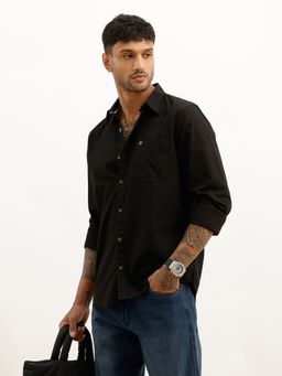 WROGN - Black Solid Regular Fit Full Sleeve Shirt