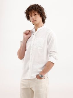 WROGN - White Solid Slim Fit Mandarin Collar Shirt