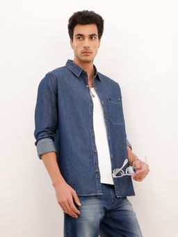 WROGN - Blue Solid Regular Fit Full Sleeve Shirt