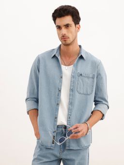 WROGN - Blue Classic Regular Fit Denim Shirt